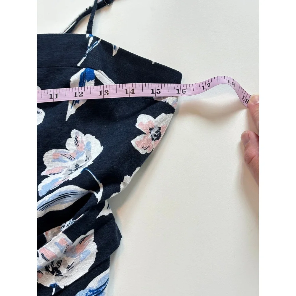 Banana Republic Floral Linen Jumpsuit Navy Blue Size 2 Petite Wide Leg Tie-Waist